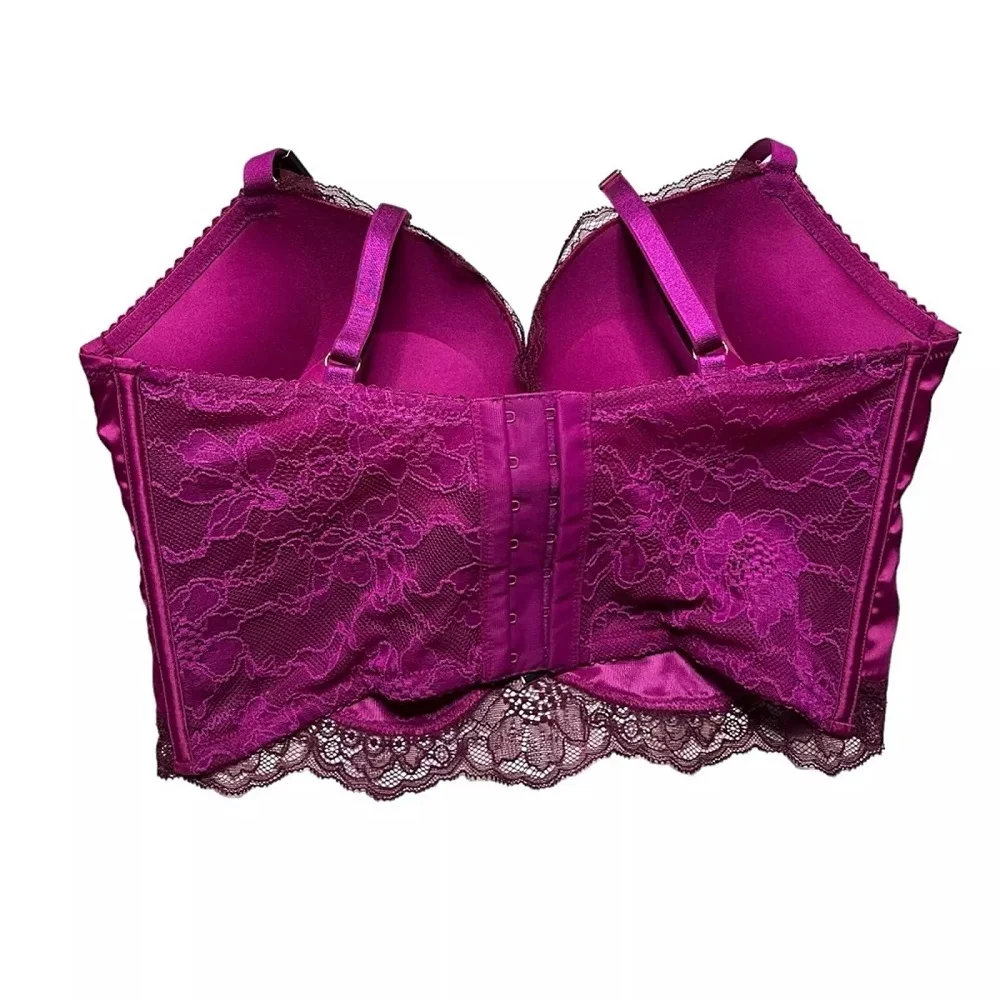 Victoria Secret Bombshell Adds-2-Cups Raspberry Cooler Satin Corset Bra Top 36C NWT back USD 59.99